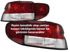 Ford Escort Hatchback (1994-2001) Arka Stop Lamba Camı Takımı 4 Parça (Dış Yarı Şeffaf + İç Komple Kırmızı)